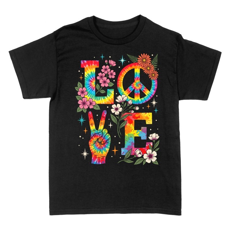 T-shirts: Love Hippie Batik mit Friedenszeichen