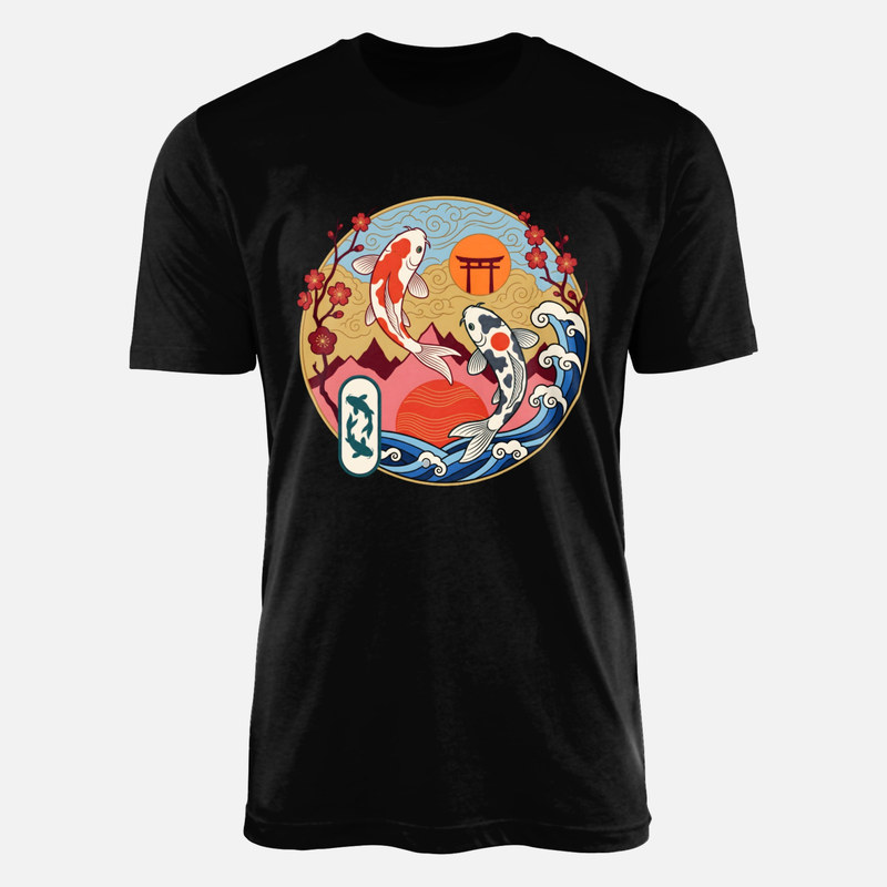 T-shirts: Koi Fische mit Torii Tor und Wellen