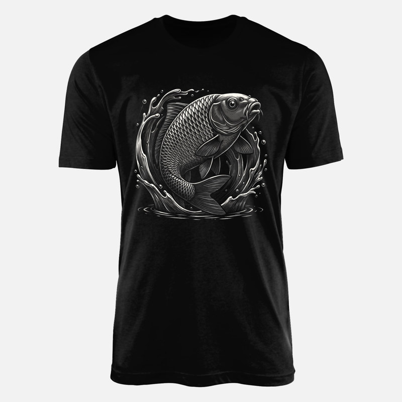 T-shirts: Springender Karpfen im Holzschnitt