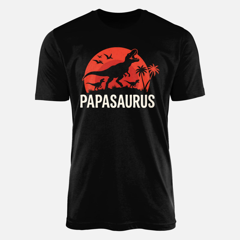 T-shirts: Papasaurus mit Retro-Sonnenuntergang
