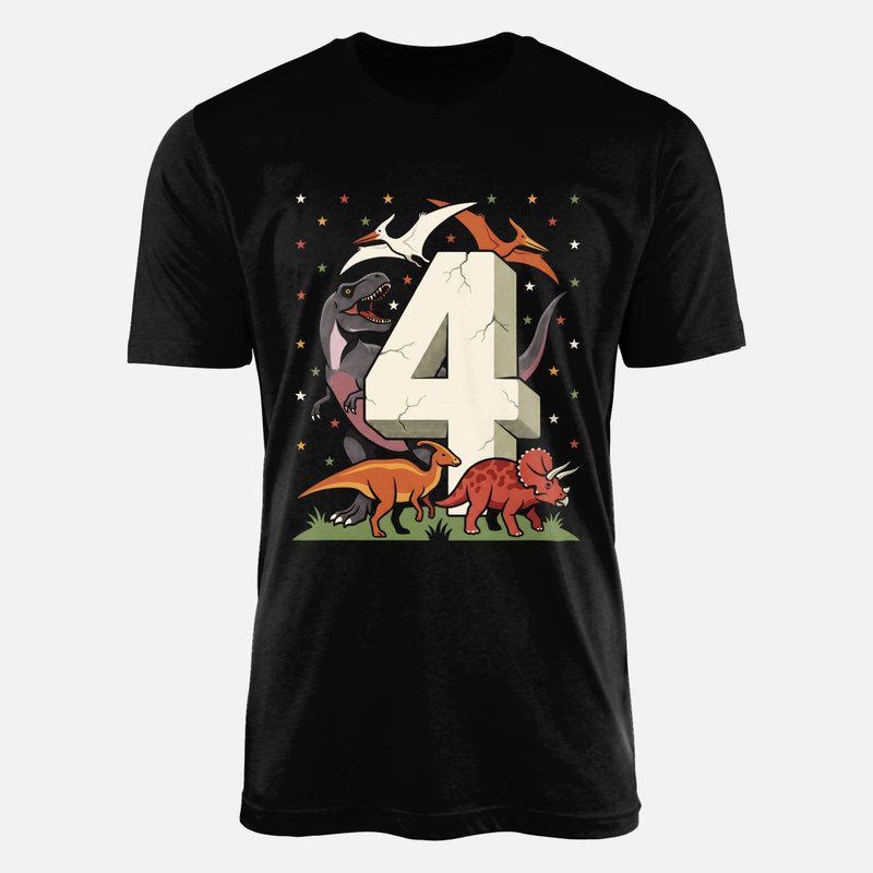 T-shirts: Stein-Zahl 4 mit Dinosauriern