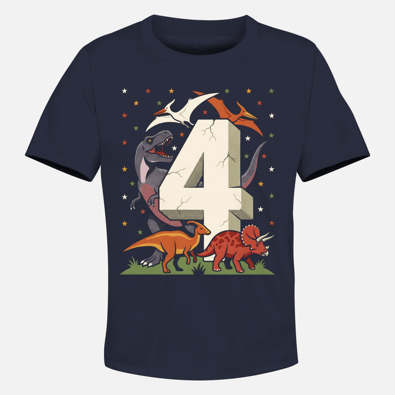 T-shirts: Stein-Zahl 4 mit Dinosauriern