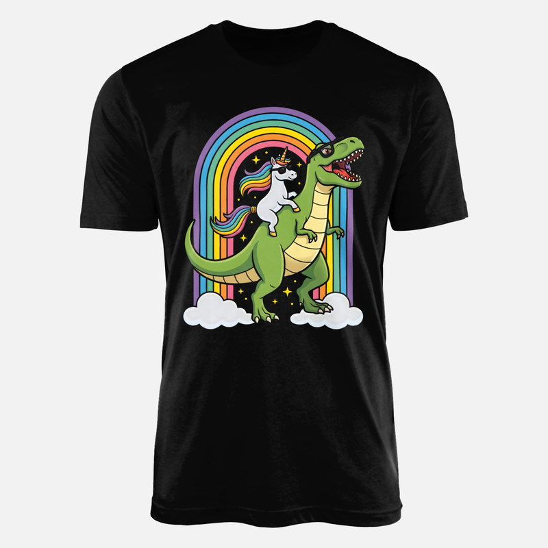 T-shirts: Einhorn reitet T-Rex mit Regenbogen