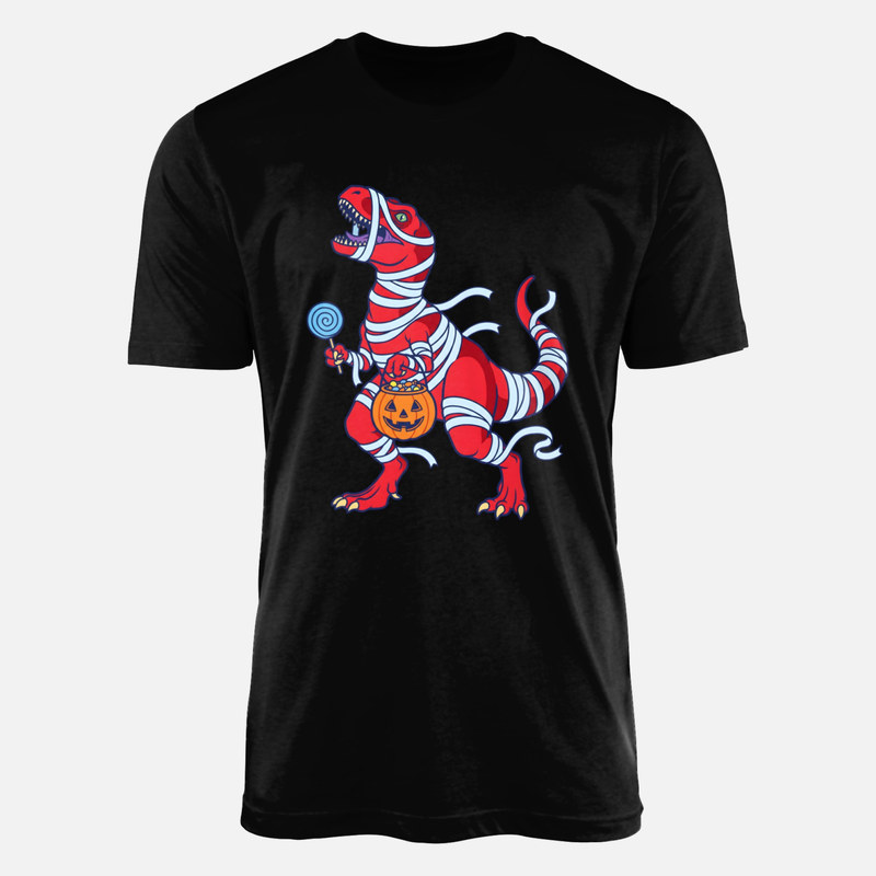 T-shirts: T-Rex Mumie mit Halloween S&uuml;&szlig;igkeiten