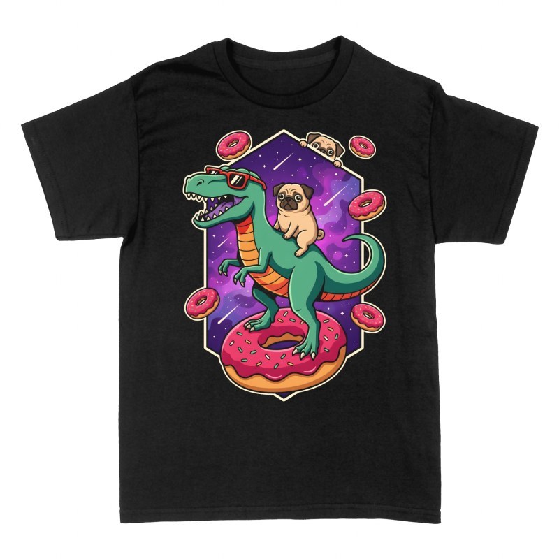 T-shirts: Mops auf T-Rex mit Weltraum-Donuts