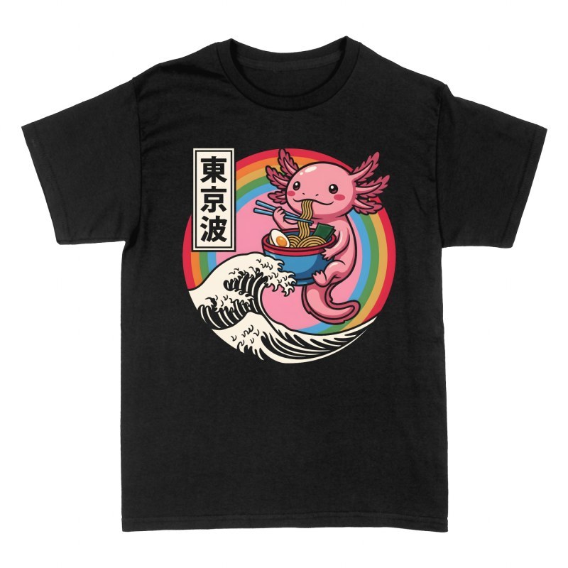 T-shirts: Axolotl isst Ramen mit Gro&szlig;er Welle