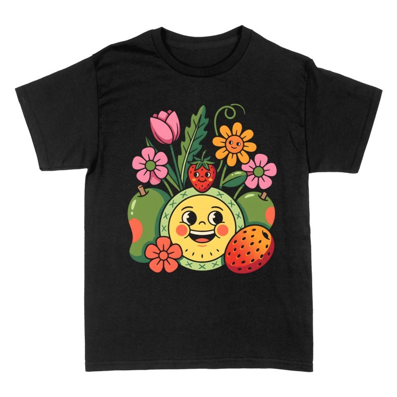 T-shirts: Fr&ouml;hliche Retro-Fr&uuml;chte und Blumen