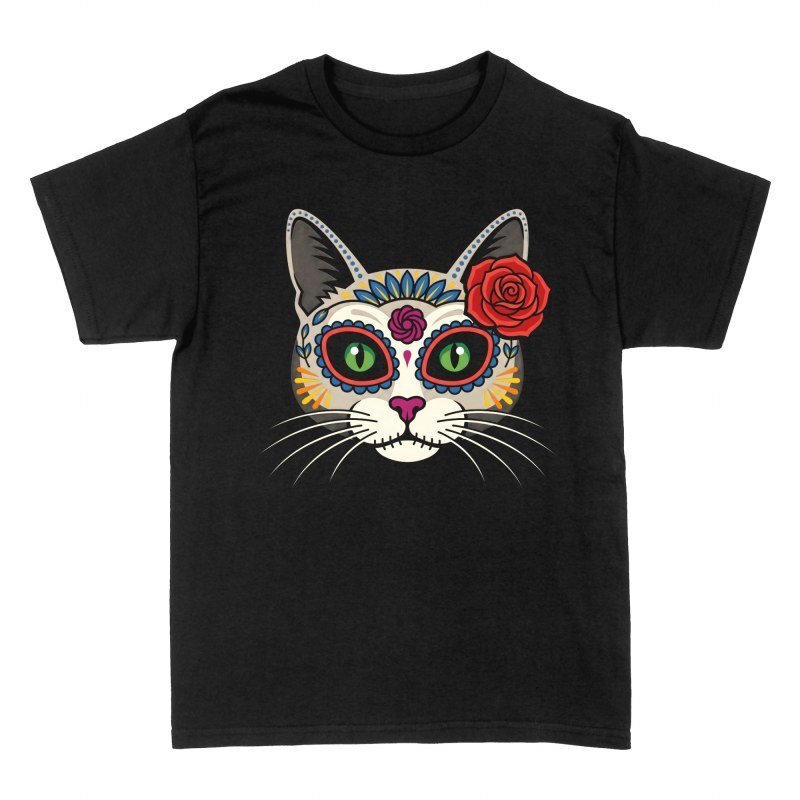 T-shirts: Katze Sugar Skull mit Rose