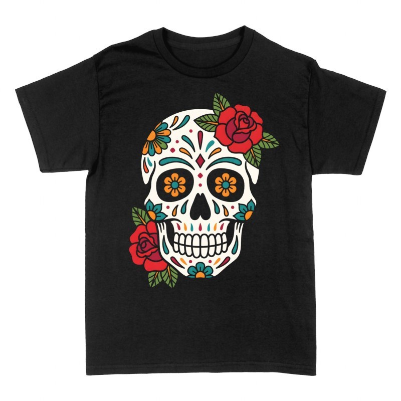 T-shirts: Sugar Skull mit Rosen Tattoo