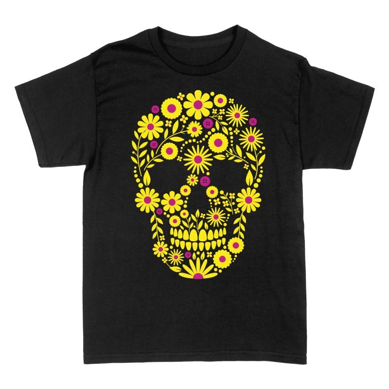 T-shirts: Totenkopf aus gelben Blumen