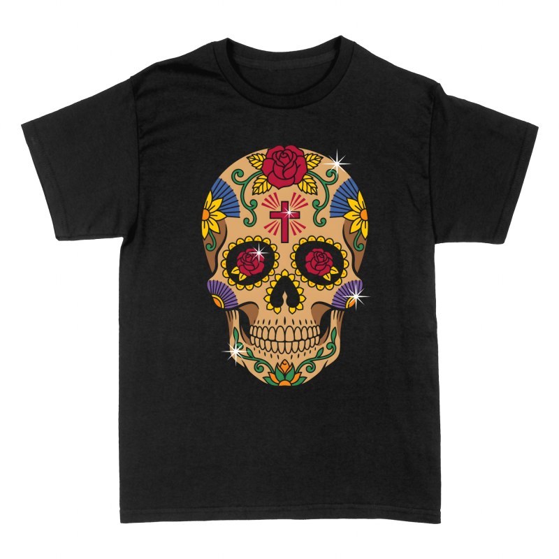 T-shirts: Mexikanischer Sugar Skull mit Kreuz