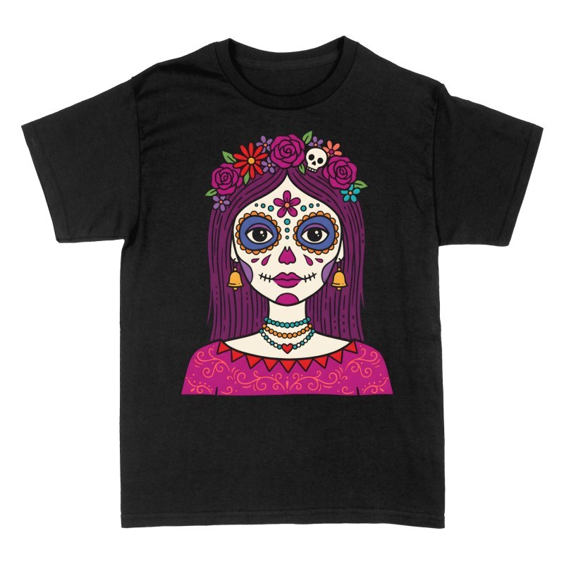 T-shirts: Mexikanische Catrina mit Blumenkrone
