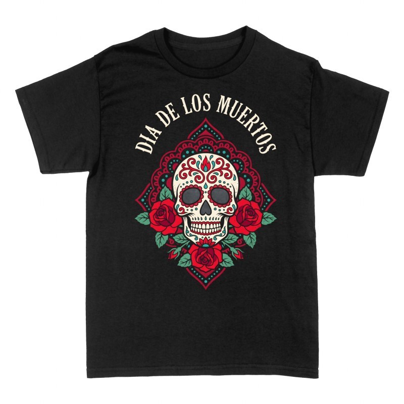 T-shirts: Zuckertotenkopf mit roten Rosen