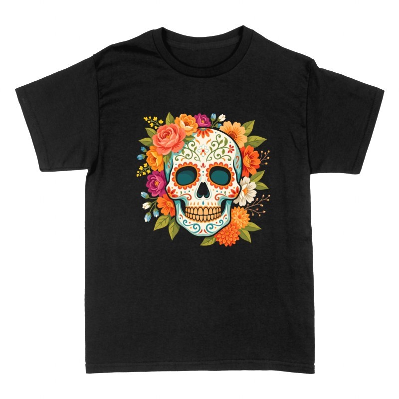 T-shirts: Mexikanischer Totenkopf mit Blumenkrone