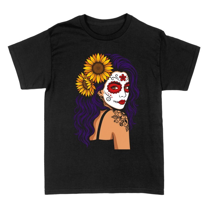 T-shirts: Catrina mit Sonnenblumen und Tattoo