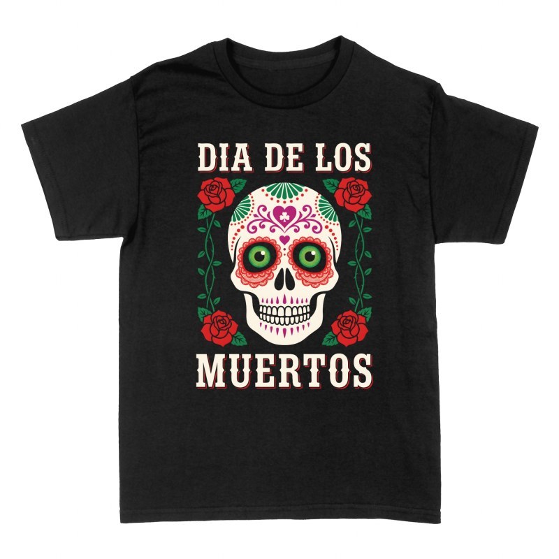 T-shirts: Mexikanischer Totenkopf mit Rosen