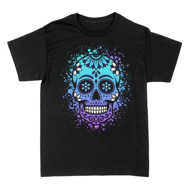 T-shirts: Mexikanischer Sugar Skull mit Farbspritzern