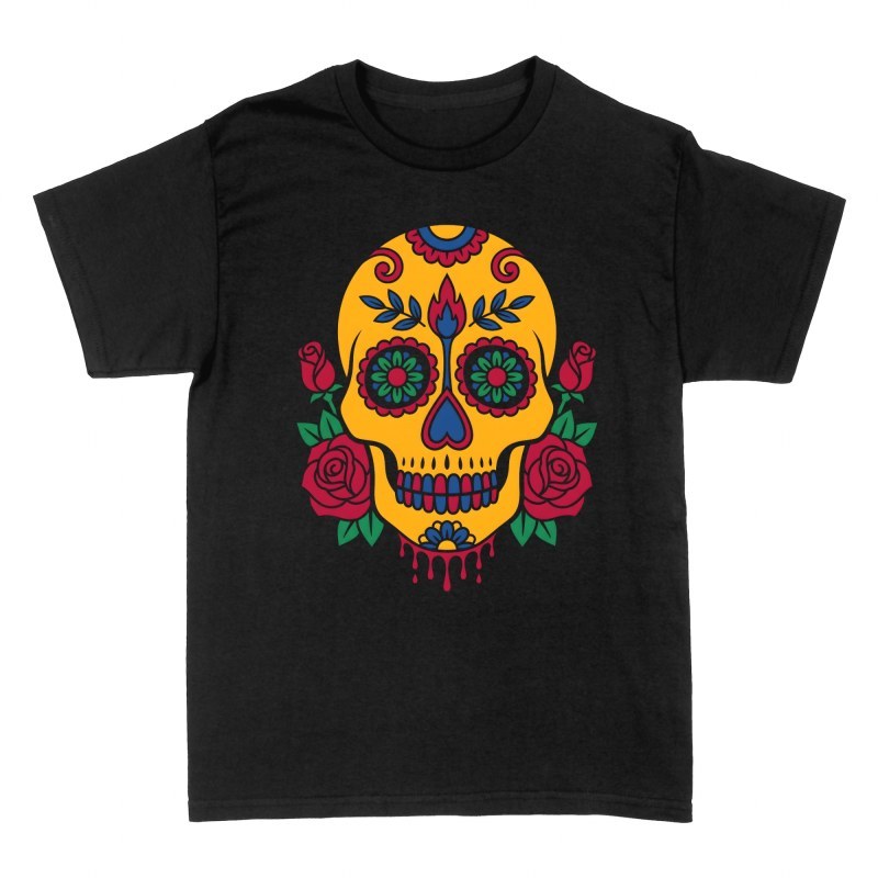 T-shirts: Gelber Zuckersch&auml;del mit roten Rosen