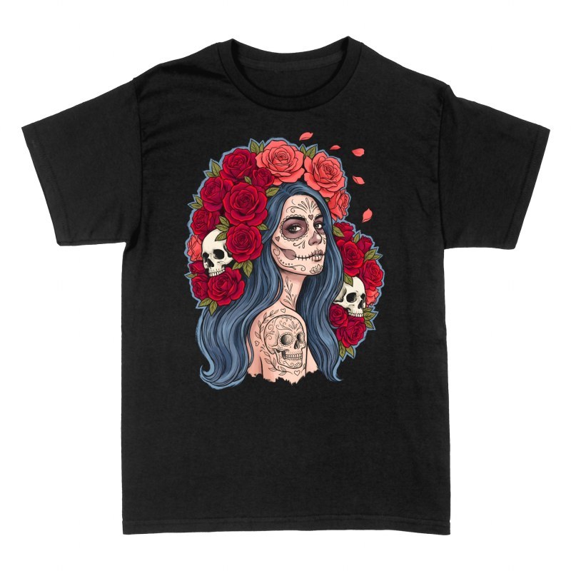 T-shirts: Catrina mit blauen Haaren und Rosen