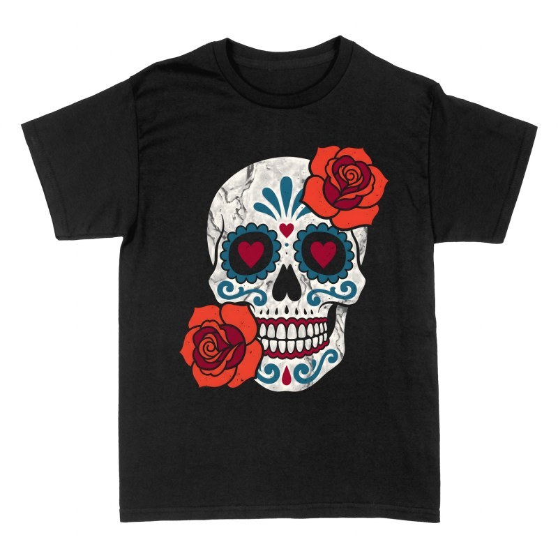 T-shirts: Zuckertotenkopf mit roten Rosen