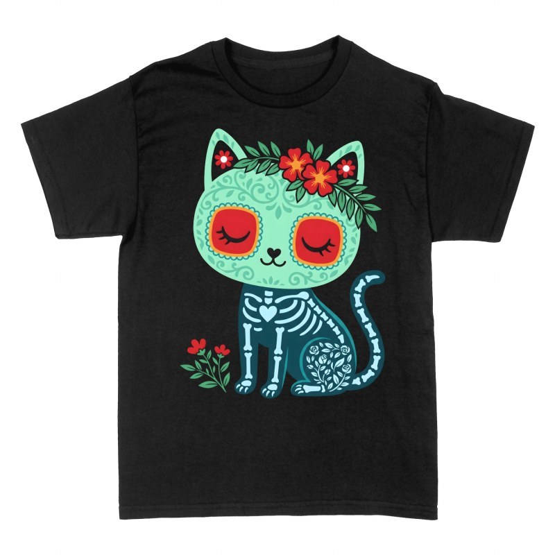 T-shirts: Dia de los Muertos Katze mit Blumen