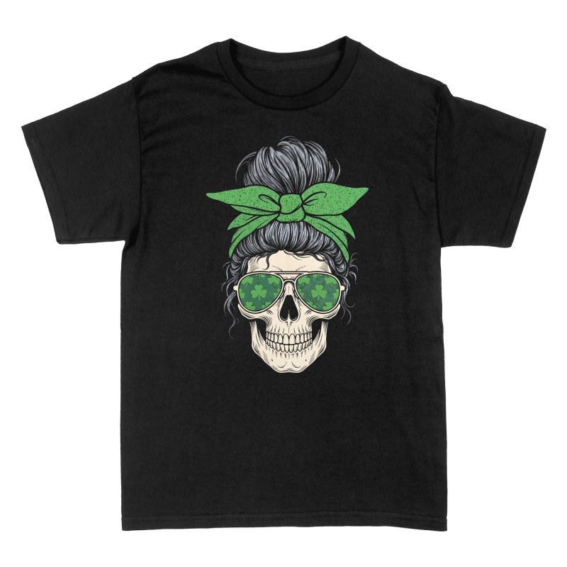 T-shirts: Totenkopf Messy Bun St. Patrick's Day