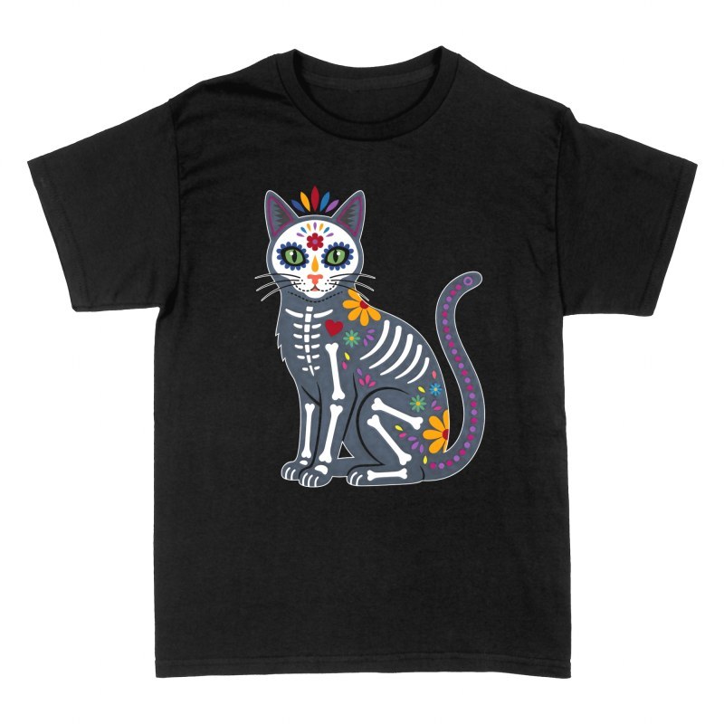 T-shirts: Zuckersch&auml;del-Katze mit Knochen und Blumen