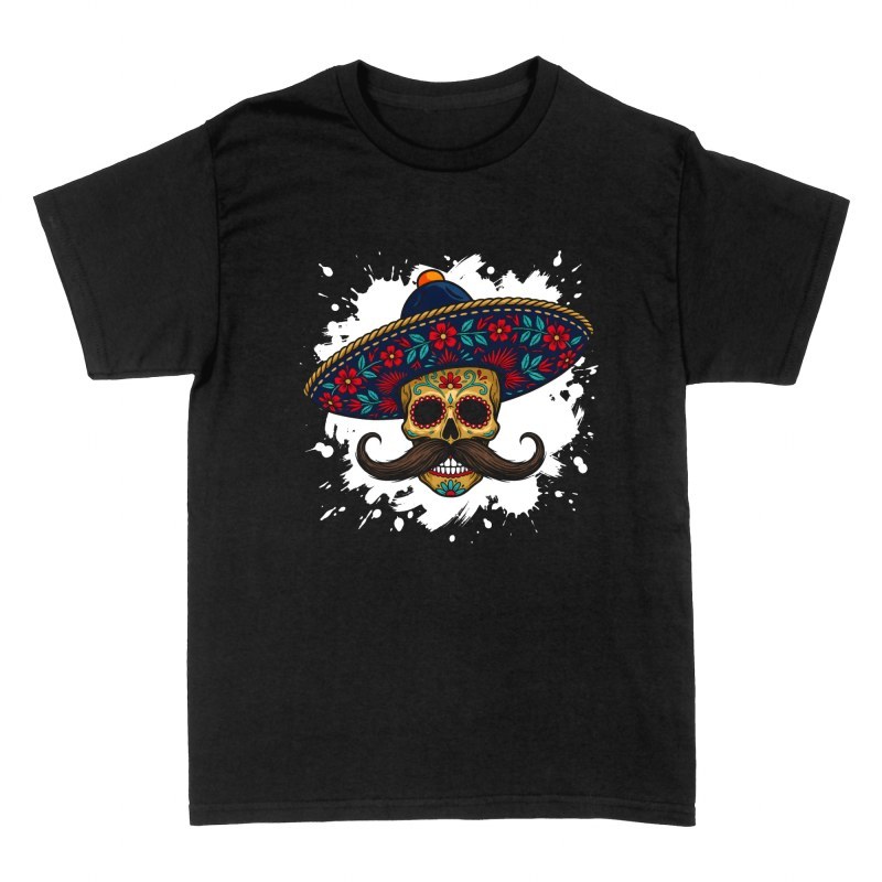 T-shirts: Mexikanischer Totenkopf mit Schnurrbart