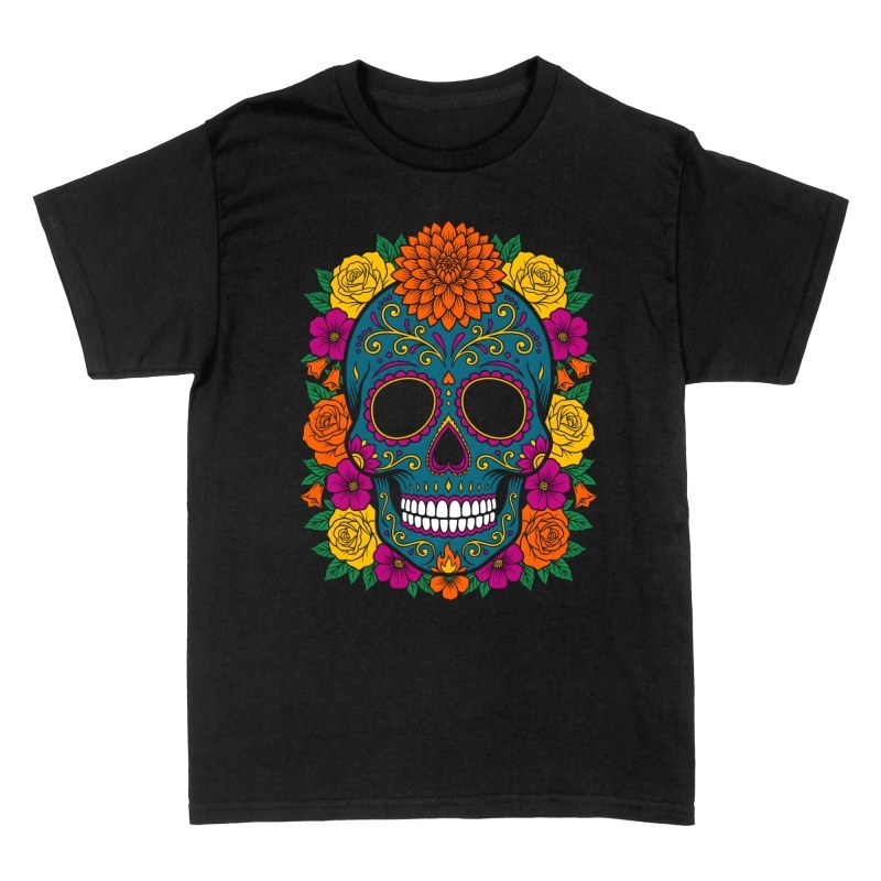 T-shirts: T&uuml;rkiser Zuckersch&auml;del mit Blumenkranz