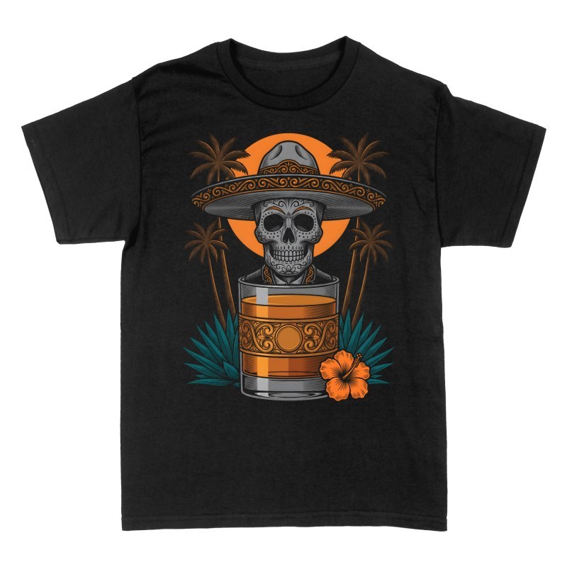 T-shirts: Mariachi Totenkopf mit Tequila