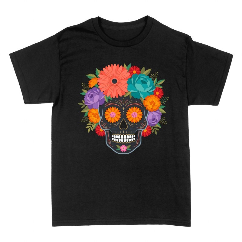 T-shirts: Mexikanischer Zuckersch&auml;del mit Blumen
