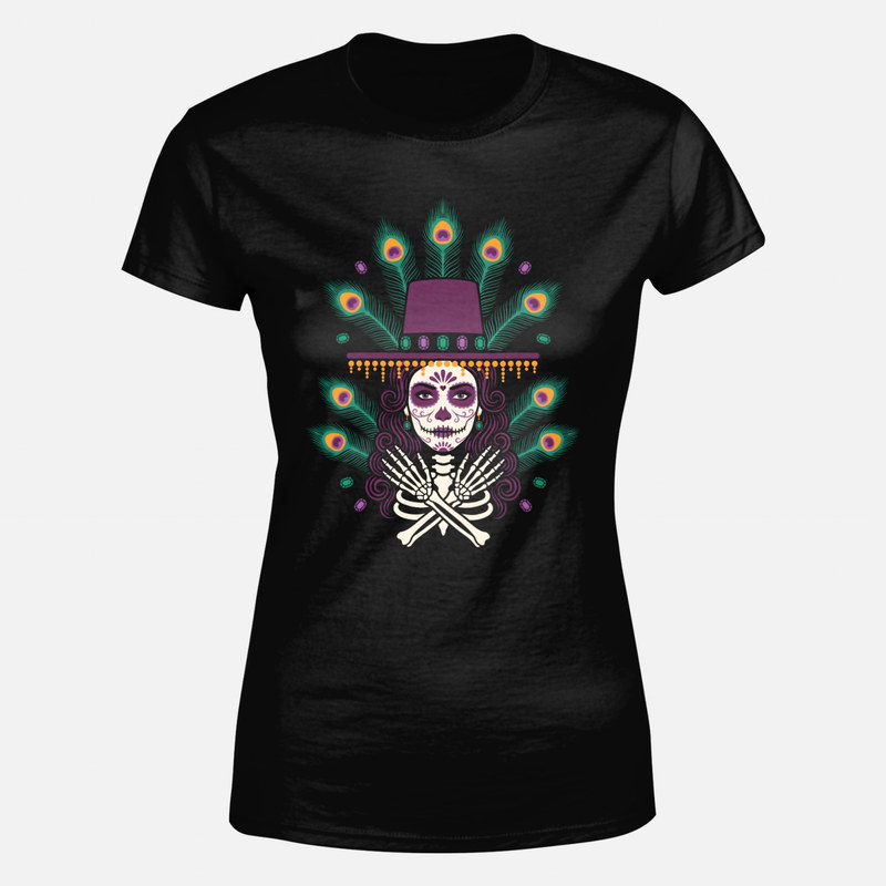 T-shirts: Catrina mit Pfauenfedern & Zylinder