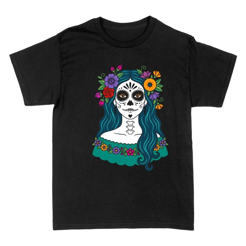 T-shirts: Mexikanische Catrina mit Blumenkrone