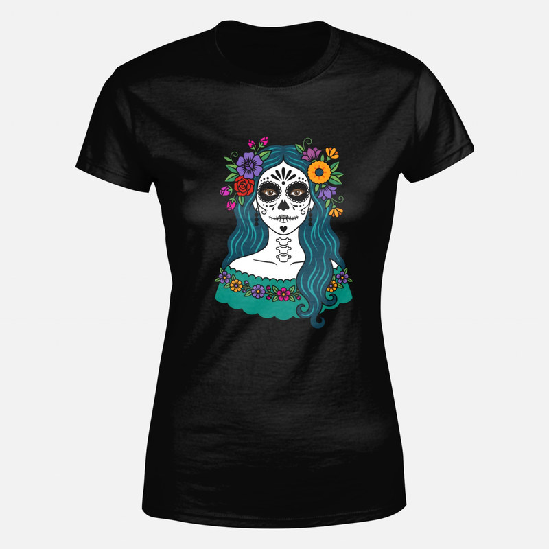 T-shirts: Mexikanische Catrina mit Blumenkrone