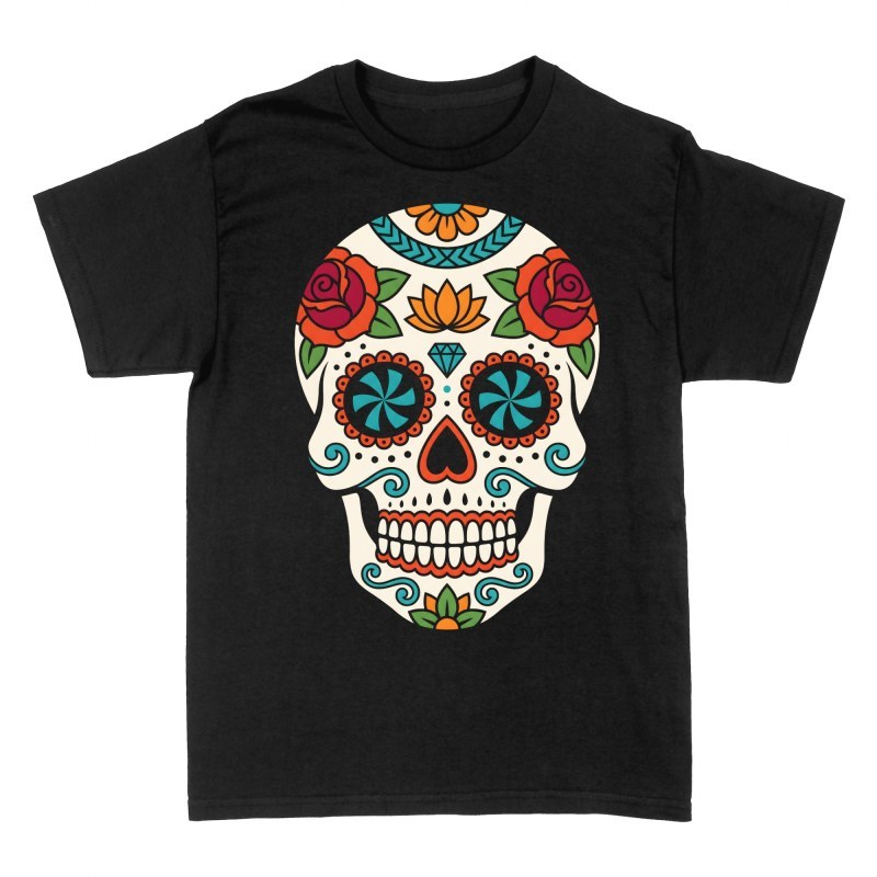 T-shirts: Mexikanischer Sugar Skull mit Rosen