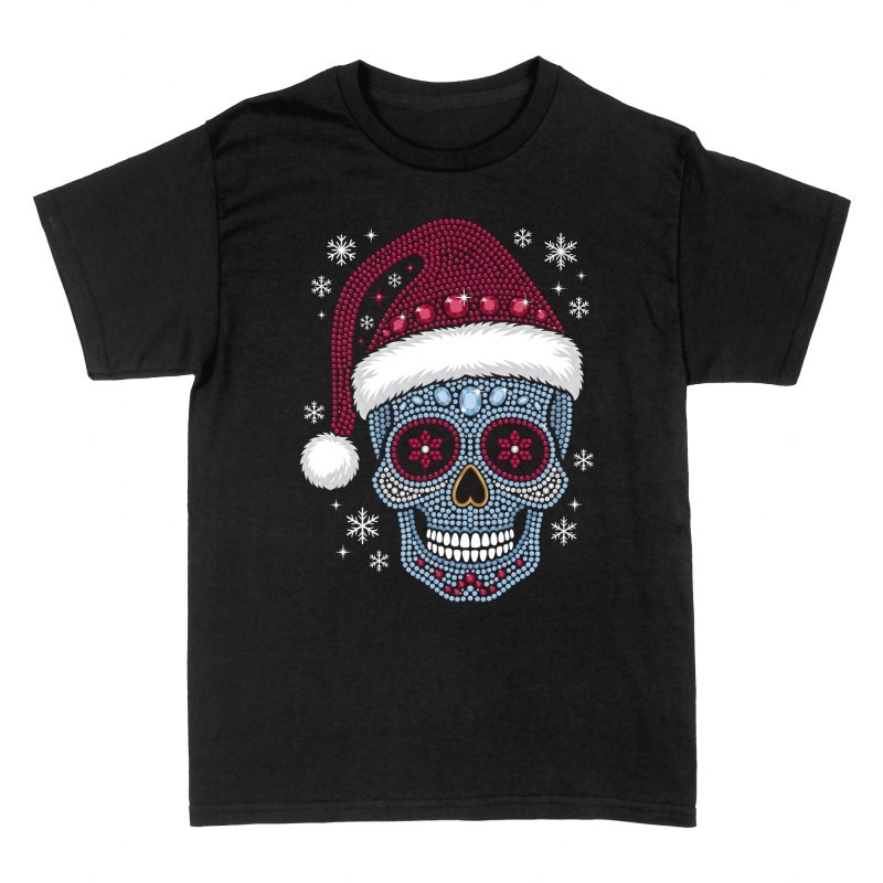 T-shirts: Glitzer-Totenkopf mit Weihnachtsm&uuml;tze