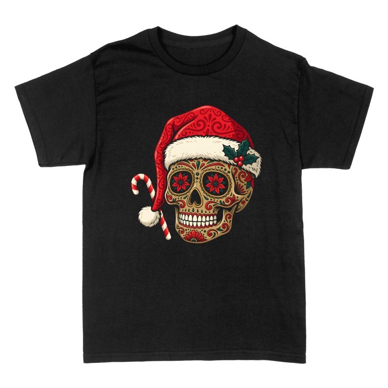T-shirts: Mexikanischer Totenkopf mit Weihnachtsm&uuml;tze