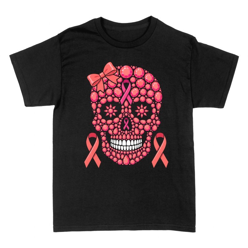 T-shirts: Rosa Glitzer-Totenkopf mit Brustkrebs-Schleife