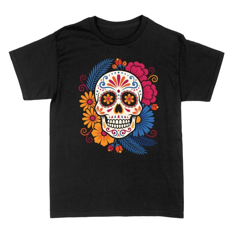 T-shirts: Bunter Zucker-Totenkopf mit Blumen