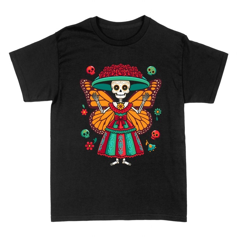 T-shirts: Mexikanische Catrina mit Schmetterlingsfl&uuml;geln