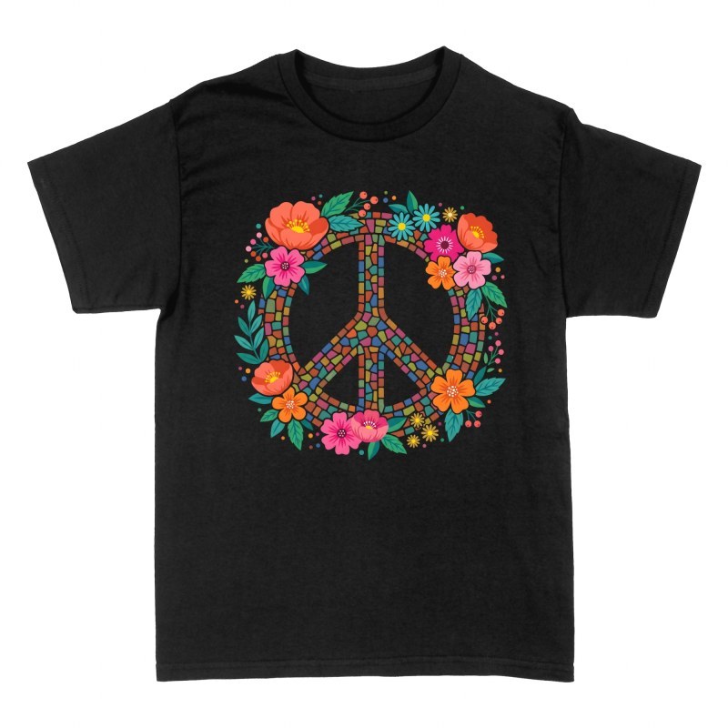 T-shirts: Mosaik Peace-Zeichen mit Blumenkranz
