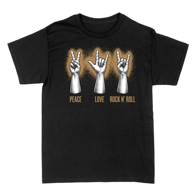 T-shirts: Peace Love Rock N Roll Handzeichen