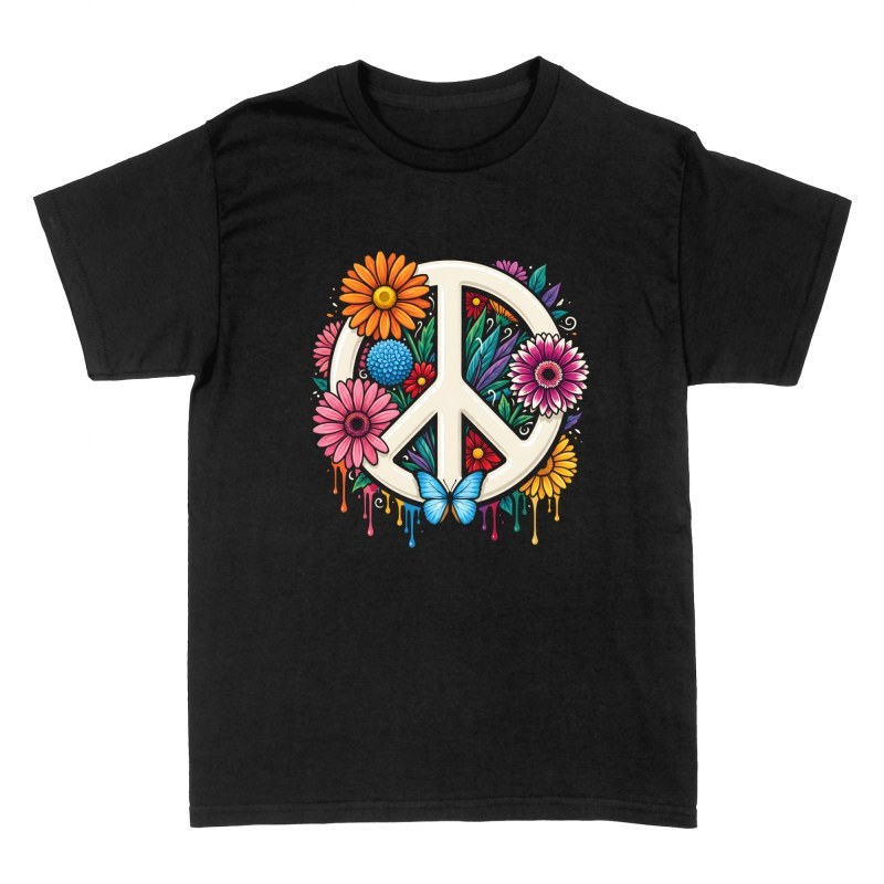 T-shirts: Peace-Zeichen mit Blumen und Schmetterling