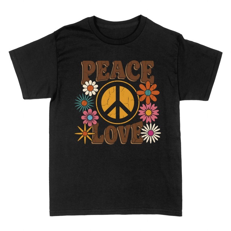 T-shirts: Peace-Zeichen mit Retro-Blumen
