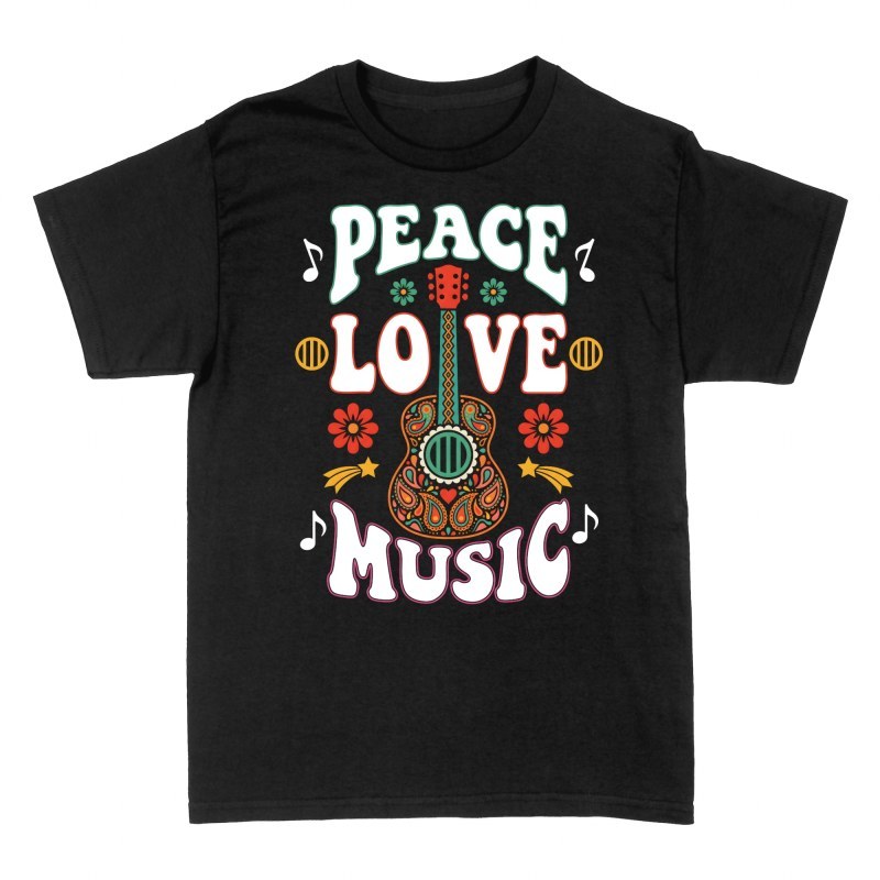T-shirts: Retro Gitarre Peace Love Music