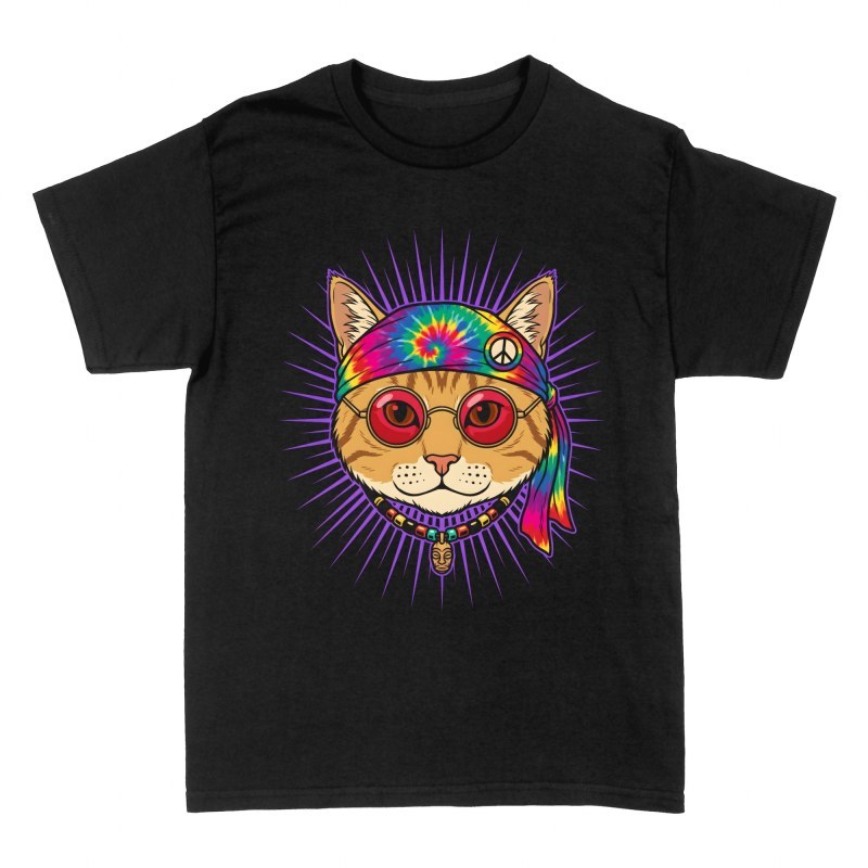 T-shirts: Hippie Katze mit Peace Bandana