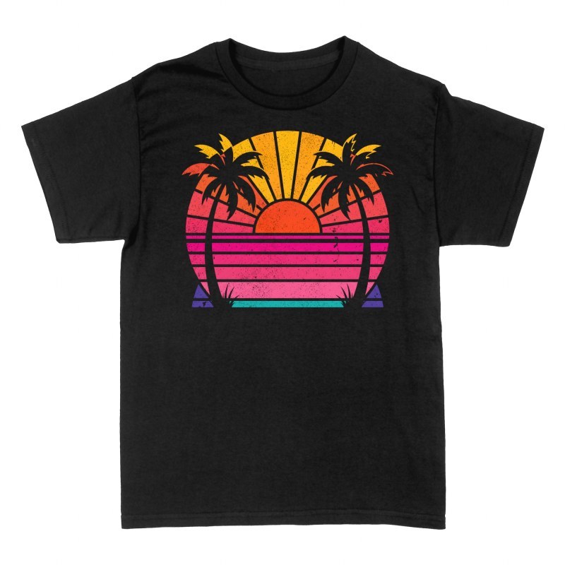 T-shirts: Tropischer Retro-Sonnenuntergang mit Palmen