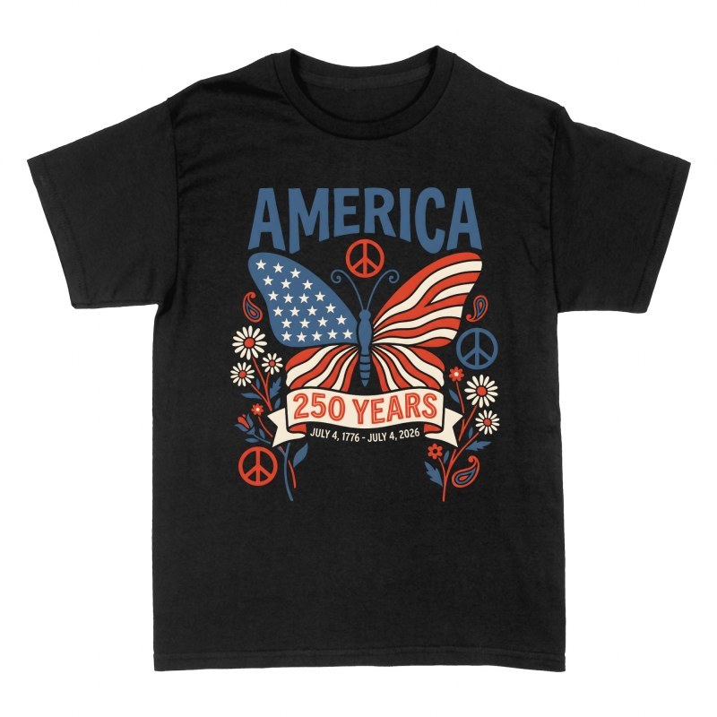 T-shirts: USA 250 Jahre Retro-Schmetterling