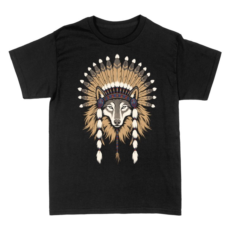 T-shirts: Wolf mit Indianer-Kopfschmuck
