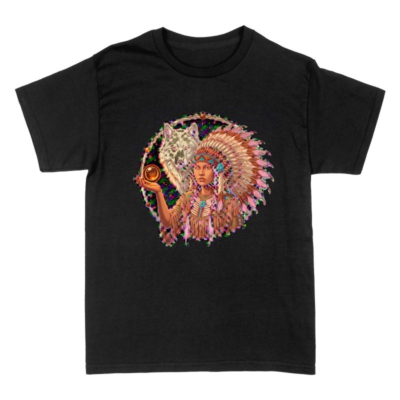 T-shirts: Schamanin und wei&szlig;er Geisterwolf